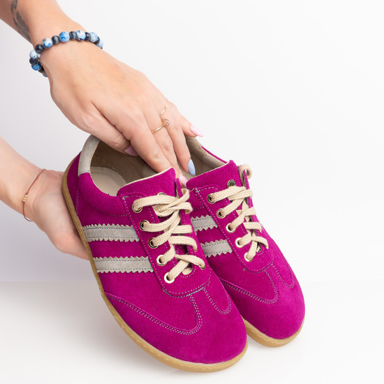 Skórzane półbuty damskie Pollonus Barefoot 5-1774-005 Fuksja+Beż