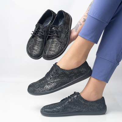 Skórzane pólbuty damskie Pollonus Barefoot 5-1288-028 Czarny Wąż