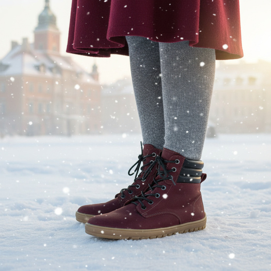 Skórzane trzewiki damskie Barefoot Pollonus 5-1796-002 Bordo