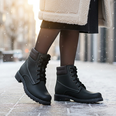 Skórzane Trzewiki Damskie Pollonus Czarny 5-0739-015