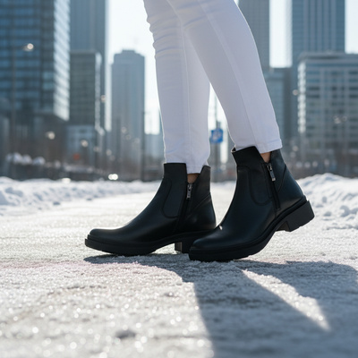 Skórzane botki damskie czarne lico Pollonus 5-1539-010