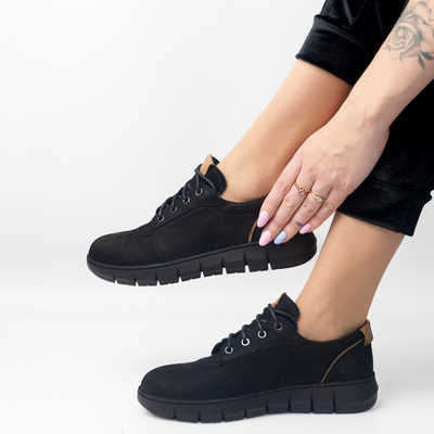 Półbuty damskie Pollonus czarny nubuk+ rudy 5-1716-001