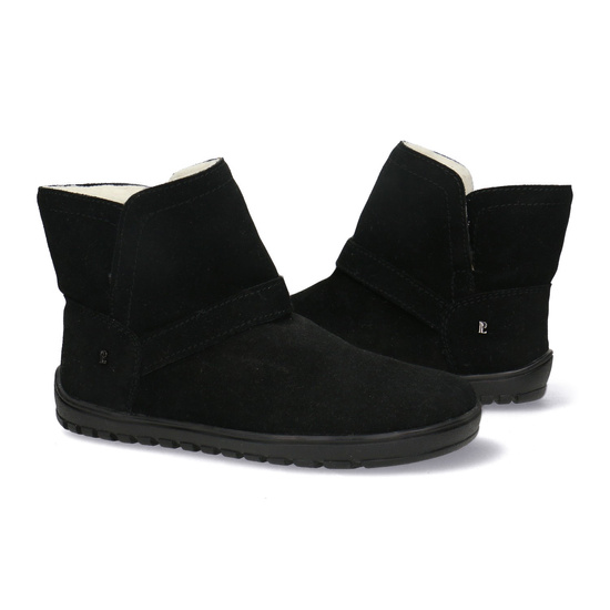 Skórzane botki damskie Barefoot Pollonus 5-1801-001 Czarny Welur