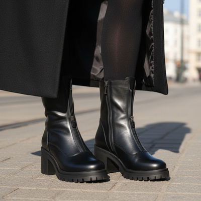 Licowe skórzane botki damskie na słupku Pollonus 5-1679-001