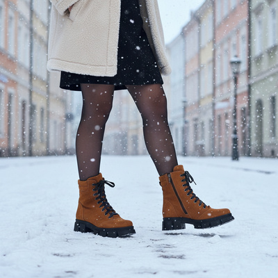 Trzewiki damskie skórzane Pollonus rudy welur 5-1581-008