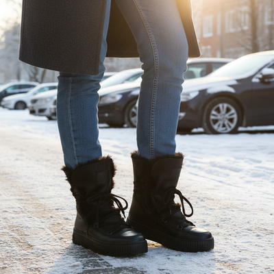 Śniegowce damskie czarne  mocno ocieplane Baran Naturalny Pollonus 5-1675-001