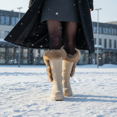 Skórzane kozaki damskie Pollonus ecru 5-1434-002