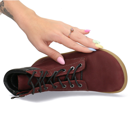 Skórzane trzewiki damskie Barefoot Pollonus 5-1796-002 Bordo