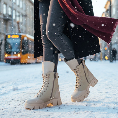 Skórzane Trzewiki Damskie  Pollonus wanilia verona 5-1581-003