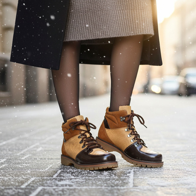 Skórzane trzewiki damskie śniegowce Pollonus brąz/czarny 5-1203-010