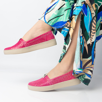 Skórzane Półbuty Damskie Fuksja Pollonus 5-1739-005