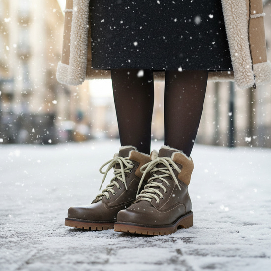 Skórzane trzewiki damskie ocieplone Pollonus brąz 5-0344-042 