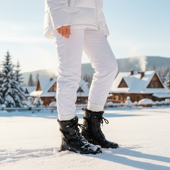 Śniegowce Damskie Czarne Baran Naturalny Pollonus 5-1674-001