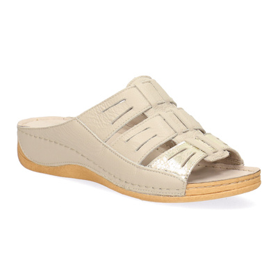 Pollonus 5-1101-012 Klapki Skórzane Damskie Wanilia Verona+Złoto