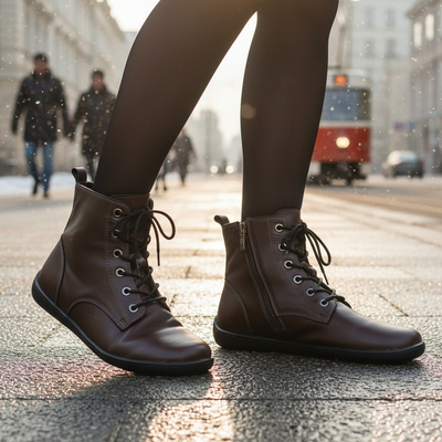 Skórzane trzewiki damskie Barefoot Pollonus 5-1795-001 Czekolada