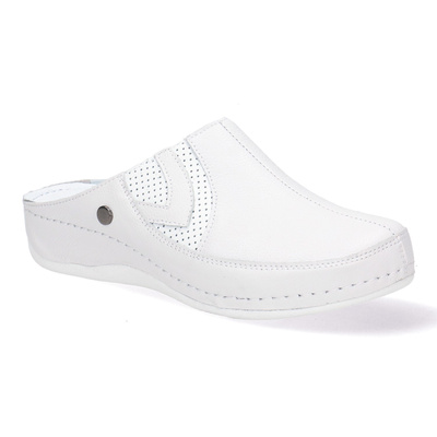 Skórzane klapki damskie zakryte Pollonus biały 5-0624-007