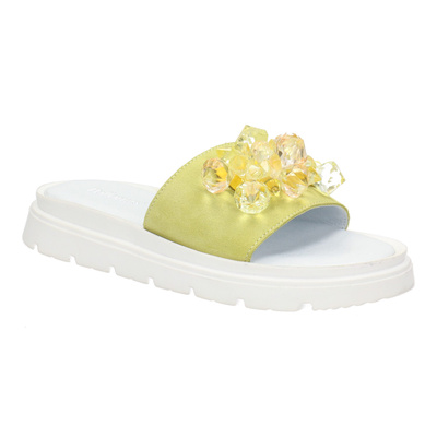 Skórzany Klapki Damskie Pollonus 5-1753-002 Zółty