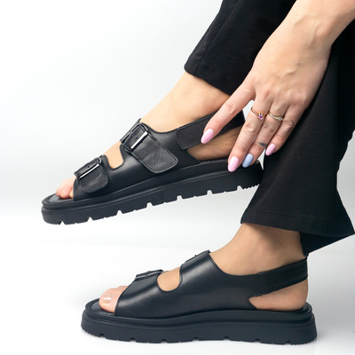 Skórzane sandały damskie Pollonus 5-1751-004 Czarny