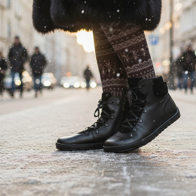 Skórzane botki damskie Barefoot Pollonus 5-1800-001 Czarny Werona