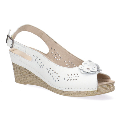 Skórzany Sandały Damskie Pollonus 5-1521-010 Biały