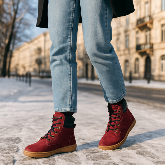 Skórzane trzewiki damskie Barefoot Pollonus 5-1796-002 Bordo