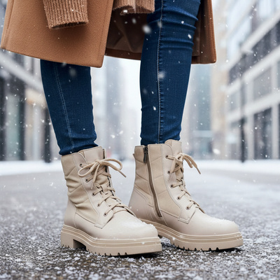 Skórzane trzewiki damskie Pollonus wanilla lico 5-1478-003