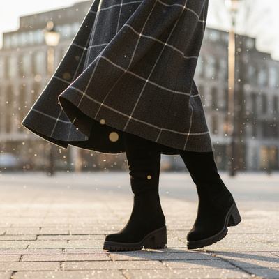 Welurowe Kozaki Damskie ze Streczem 5-1682-001