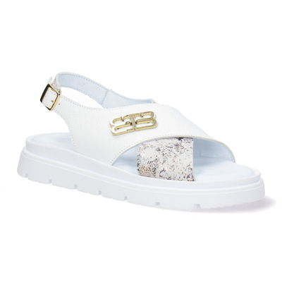 Skórzane sandały damskie Pollonus 5-1757-002 Biały Verona + Boa Biały