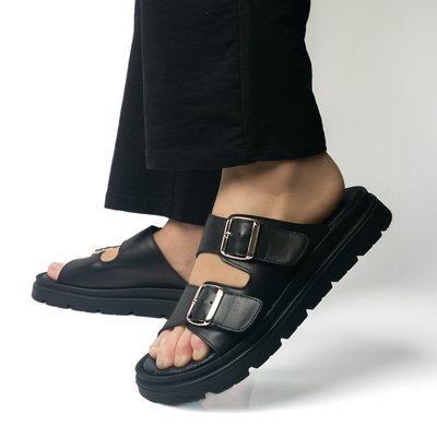 Skórzane klapki damskie Pollonus Czarny 5-1750-001