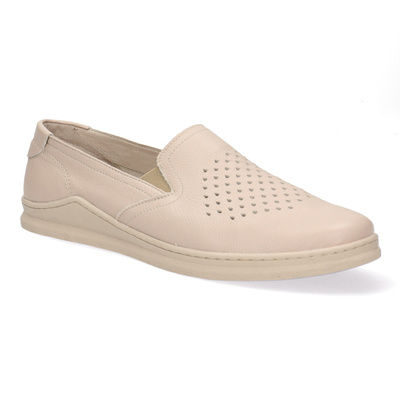 Solidne skórzane półbuty damskie wsuwane oddychające Pollonus wanilia 5-1505-004