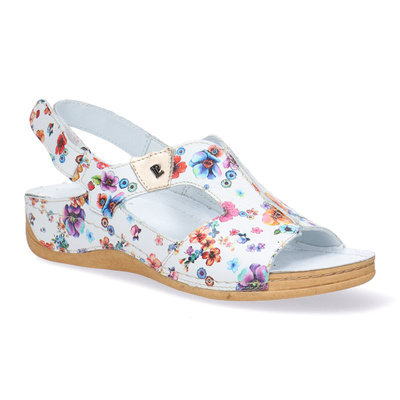 Skórzane sandały damskie Pollonus 5-0774-001 Biały+Motywa Kwiatowy
