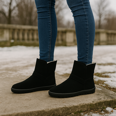 Skórzane botki damskie Barefoot Pollonus 5-1801-001 Czarny Welur