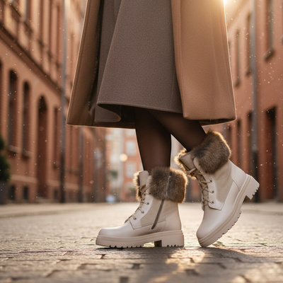 Skórzane trzewiki damskie Pollonus wanilia 5-1453-003