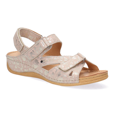 Skórzany Sandały Damskie Pollonus 5-0773-046 Pigi+Złote Kwiaty