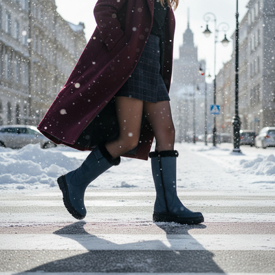 Skórzane Polskie kozaki damskie Pollonus granatowy welur 5-1433-008