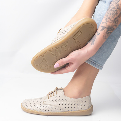 Skórzane pólbuty damskie Pollonus Barefoot 5-1288-024 Wanilia Verona/Perforacja