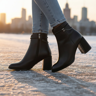 Skórzane botki damskie na słupku EPICA  F6F630035A 01