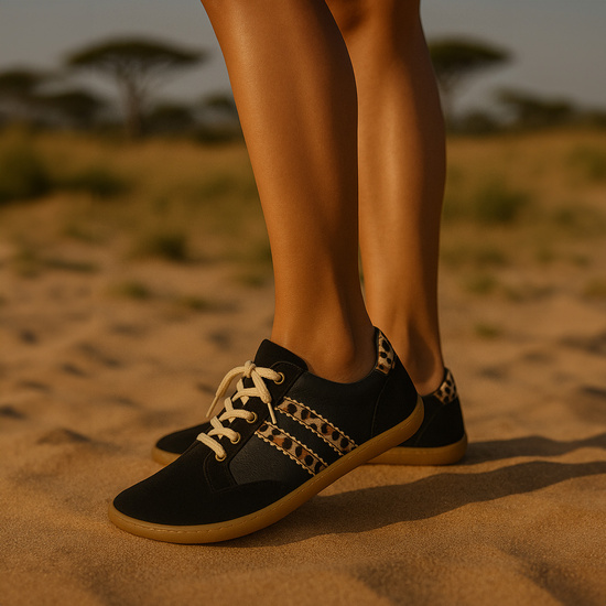 Skórzane półbuty damskie Pollonus Barefoot 5-1774-007 Czarny+Lampart