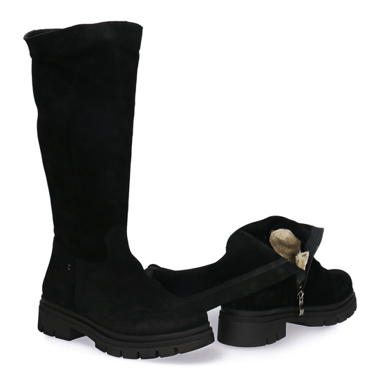 Welurowa skórzane czarne kozaki damskie Pollonus 5-1534-007