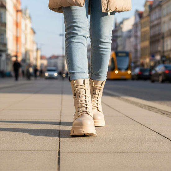 Skórzane trzewiki damski wanilia verona Pollonus 5-1583-007