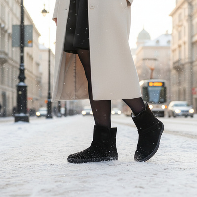 Skórzane botki damskie Barefoot Pollonus 5-1801-001 Czarny Welur