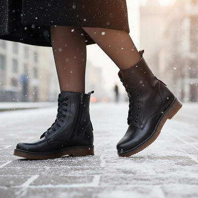 Skórzane trzewiki damskie czarne lico Pollonus 5-1690-001