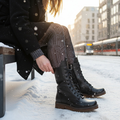 Skórzane kozaki damskie czarne lico Pollonus 5-1714-001