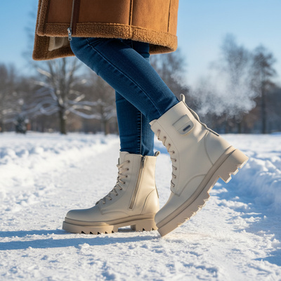 Skórzane trzewiki damskie Pollonus wanilla 5-1447-005