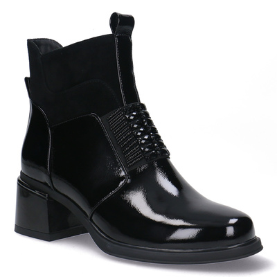 Skórzane botki damskie z gumą i kamieniami EPICA K3K330109C 01-L