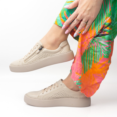 Skórzane półbuty damskie oddychające wanilia Pollonus 5-1635-001