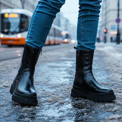 Skórzane botki damskie Pollonus czarny welur 5-1579-004