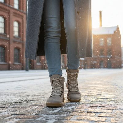 Skórzane botki damskie Barefoot Pollonus 5-1800-002 Capucino