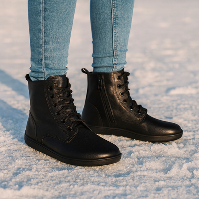 Skórzane trzewiki damskie Barefoot Pollonus 5-1795-002 Czarny Werona