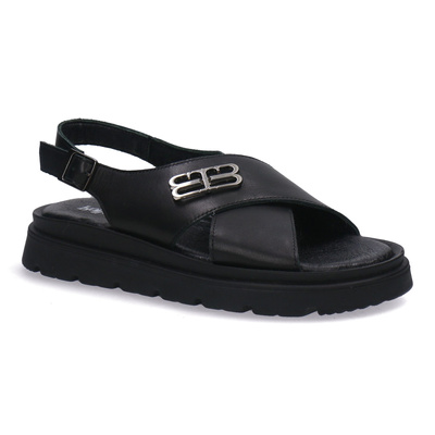 Skórzane sandały damskie Pollonus 5-1757-001 Czarny